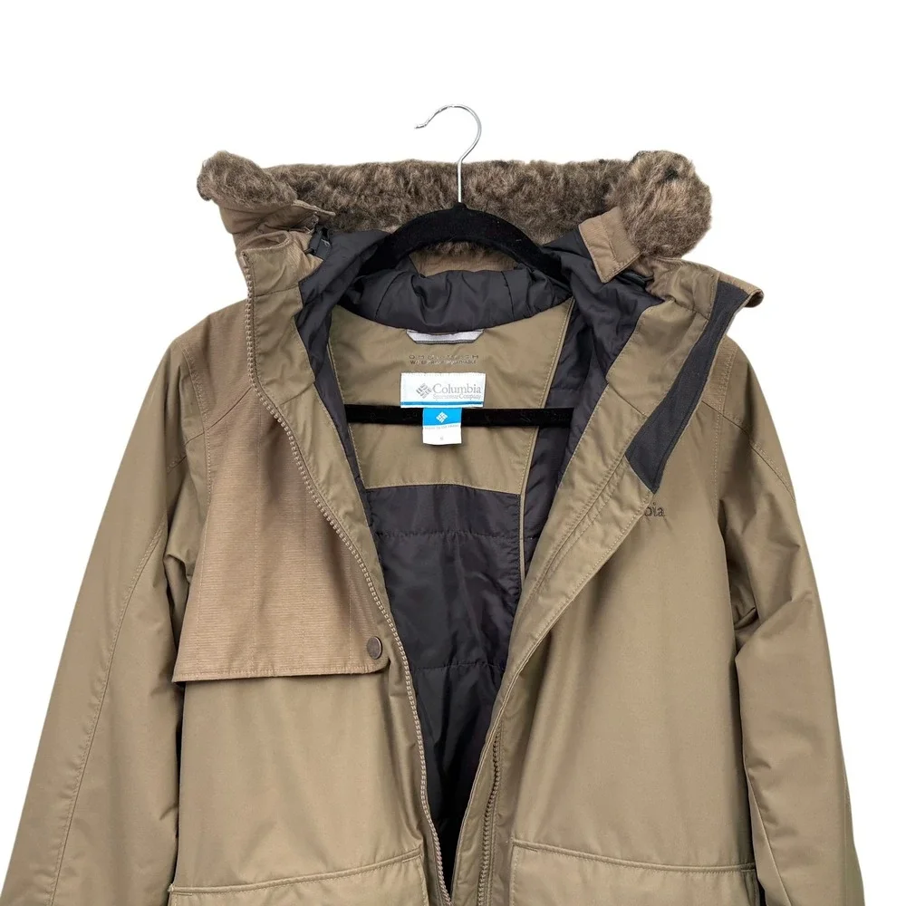 Columbia Omni-Tech Women's Tan Faux Fur Hooded Waterproof Ski Snow Jacket Size S